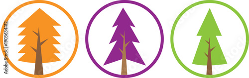 Colorful Nature Tree and Wood Icon Set with Bright Leaf Elements in Modern Flat Vector Design