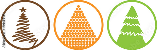 Vibrant and Colorful Tree Icon Collection with Wooden Trunks and Fresh Leaf Details in Flat Style