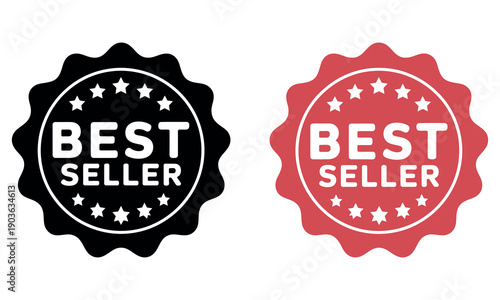 Bestseller Label and Sticker Badge Set: Professional Flat Icon Vector Templates for Retail Product Promotion and Top Sales Marketing