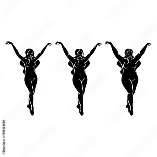 Collection. Silhouette of a beautiful woman figure. The lady is standing. The girl is thin, slender, and the woman is fat. Set of vector illustrations.