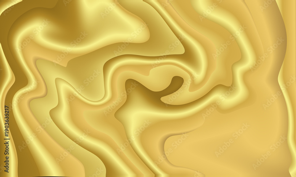 Seamless 3d abstract golden background with liquid silk texture and soft metallic waves creating a luxury gold fabric wallpaper design