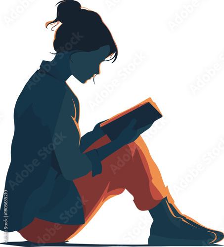 Silhouette of a woman sitting and reading a book vector illustration

