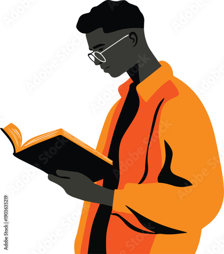 Young man reading book  vector illustration
