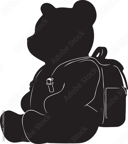Silhouette of a teddy bear with backpack vector illustration
