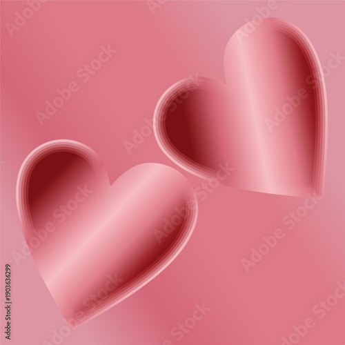 A soft and elegant illustration featuring two glossy pink hearts on a smooth gradient background