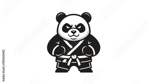 Cartoon panda character wearing karate uniform with determined expression