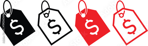 Price Tag Icon Set. Retail sale and discount symbols. discount icon collection. special offer sign. Price tag with dollar sign symbol
