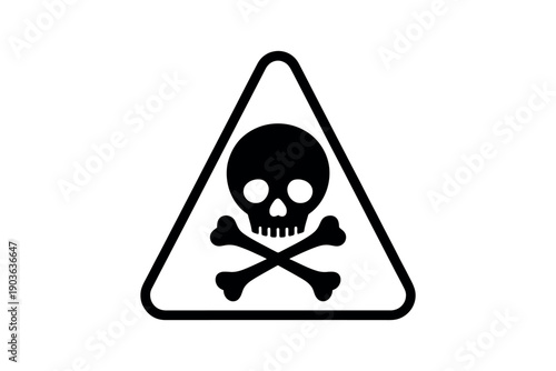 Black Minimal Skull Warning Triangle Vector Icon for Hazard, Poison, Toxic, and Danger Alerts
