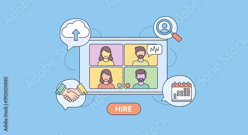 Online video conference call for remote hiring and recruitment process.