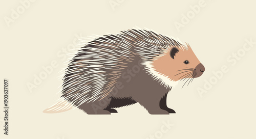 Illustration of a small porcupine with detailed quills and brown face.