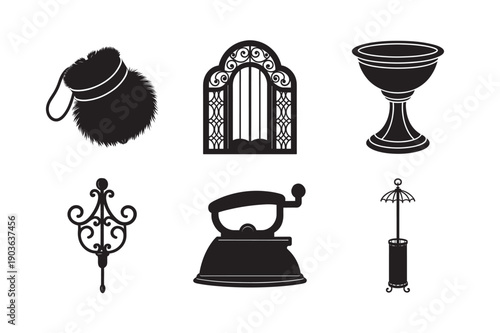 Victorian Interior Household Objects Silhouette Set