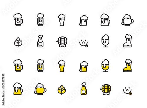 Beer Icons Set – Brewery & Craft Beer Line Icons, Alcohol Drink Vector Pack, Pub Bar UI Icons, Editable