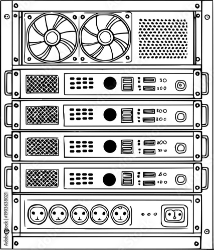 Data Center Server Rack Outline Vector Illustration