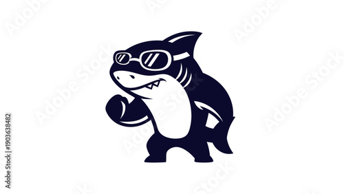 Cartoon shark character wearing sunglasses ready for adventure isolated