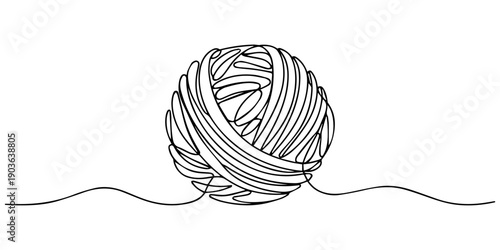 yarn ball with wooden continuous one line drawing, yarn ball with wooden knitting needles continuous one line drawing, Knitting Essentials Yarn Balls and Needles Line Art, yarn and crochet hook