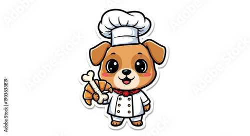 Cute Cartoon Dog Chef Holding a Bone