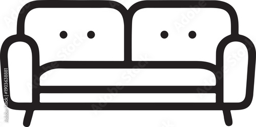 Vector illustration of a minimalist two-seater sofa with rounded edges and buttons, for furniture mockup or interior design, Isolated on transparent background, png