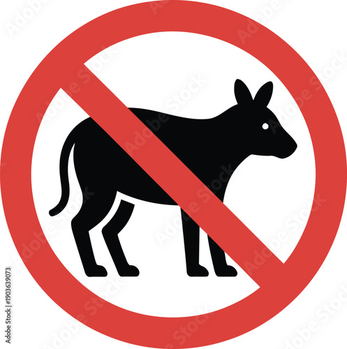 Vector graphic of a dog or canine animal silhouette crossed out by a red diagonal line, representing a clear 'No Dogs Allowed' restriction sign for parks, buildings, or public premises.