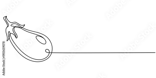 eggplant continuous one line drawing, Eggplant in continuous line art drawing style. Aubergine fruit black linear sketch isolated on white background. Vector illustration, Eggplant in continuous line