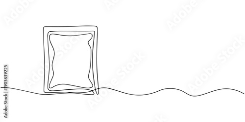 foil sachet packaging continuous one line drawing, Continuous one line drawing of Foil sachet mockup. Single line drawing illustration of Plastic pouch blank. Branding and advertisement concept vector