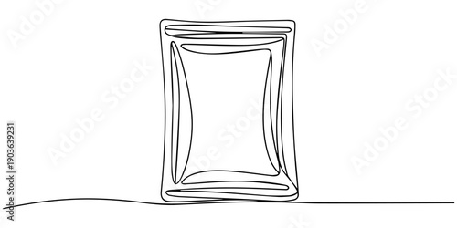 foil sachet packaging continuous one line drawing, Continuous one line drawing of Foil sachet mockup. Single line drawing illustration of Plastic pouch blank. Branding and advertisement concept vector
