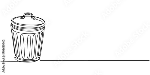 trash bin continuous one line drawing, Continuous line art of open trash can with vibrating lid. Non editable stroke, Recycling Bin continuous one line drawing illustration. One line drawing trash bin