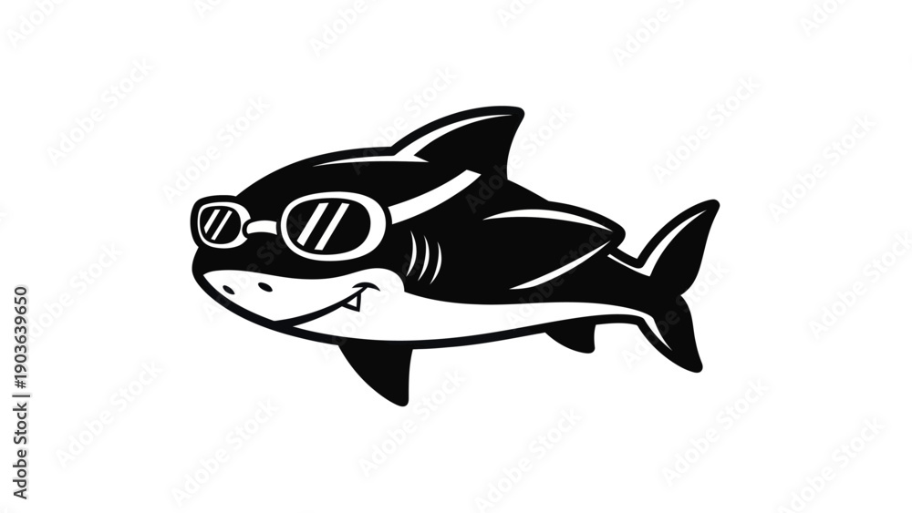 Obraz premium Cartoon shark wearing sunglasses smiling isolated on a white background