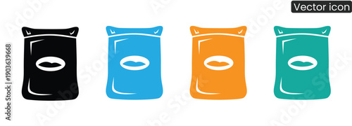 Vibrant reusable bag icons in black, blue, orange, and teal for eco-friendly shopping and sustainable living