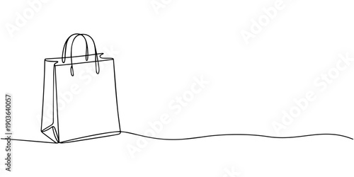 Minimalist continuous line drawing of a shopping bag on white background. Non editable stroke, Bag shop line art continuous gift icon illustration vector store outline. Retail bag shop line hand