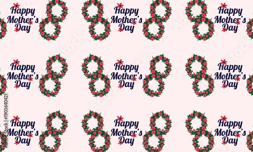 Mothers Day spring floral pattern background with wreaths and flowers