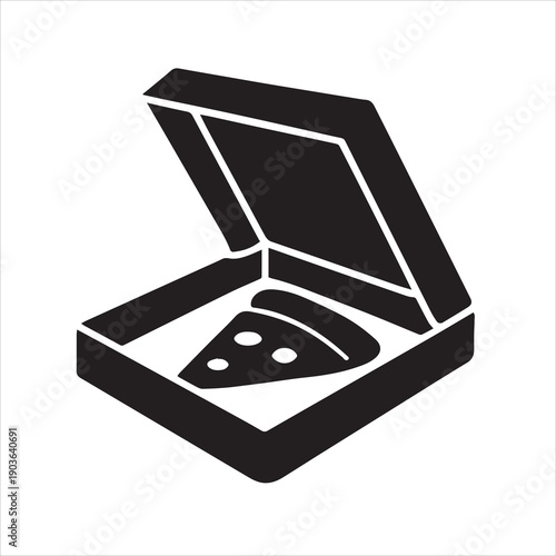 Pizza box open with slice silhouette vector style