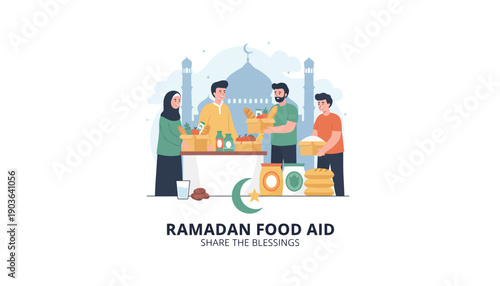 Community coming together to distribute Ramadan food aid to those in need during a charitable event