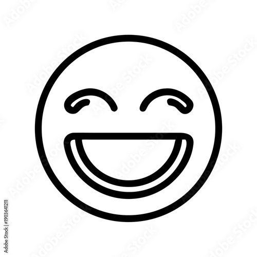 Happy Laughing Face Icon - Joyful Emoji with Big Smile Outline Vector