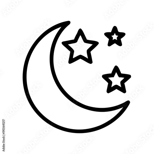 Night Sky Moon Icon - Crescent Moon with Stars Sleep Outline Vector