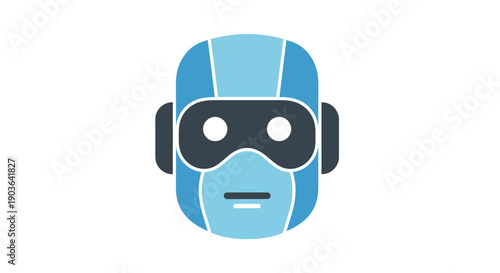 Blue Robot Head Icon, symbolizing artificial intelligence and futuristic technology, isolated white background.