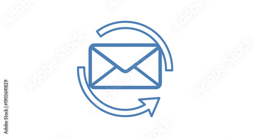 Blue Email Envelope with Refresh Arrows Icon, symbolizing communication and message updates, isolated white background.