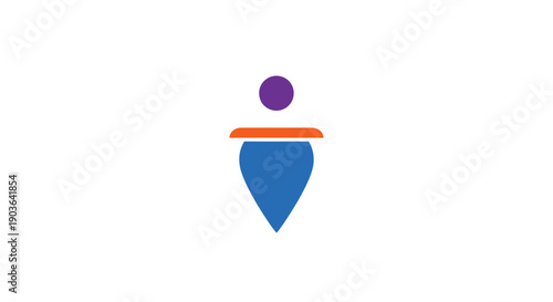 Abstract Human Figure or Location Pin Icon in Blue and Purple, symbolizing user profile or geographic position, isolated white background.