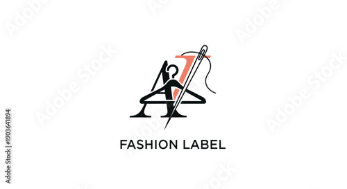 Fashion Label Logo with Stylized Letter A Sewing Needle and Thread on Isolated White Background