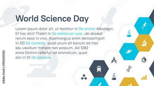 World Science Day. Postcard or banner template