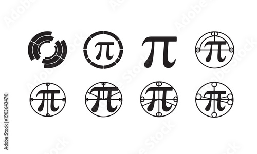 Set of Pi Symbol Logos and Mathematical Geometry Icons, Abstract Pi Sign Vector Illustrations for Science and Education