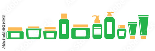 a series of icons illustrating rectangular jars and tubes designed for cosmetic use and decorative appeal