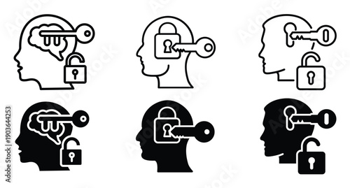 Unlock Your Mind Brain Icon Set Vector Illustration