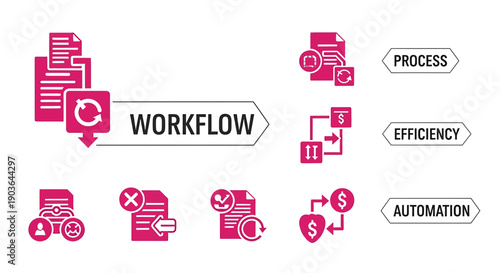 Business process workflow automation icons for efficiency and productivity in business operations and management