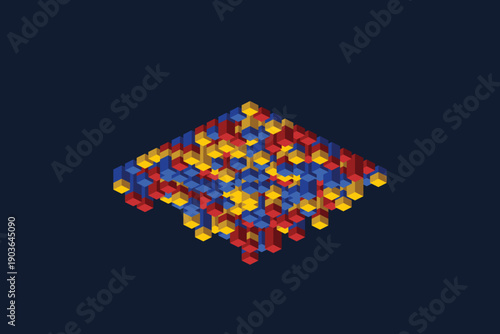 Isometric illustration of a global logistics shipping hub, depicting containers, ships, and cranes, symbolizing international trade and transport.