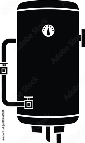 Water heater tank with pipes and thermostat
