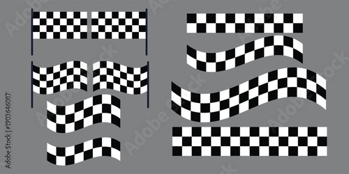Checkered racing flags and finish line stripes for motorsport events