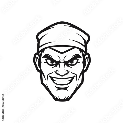 Menacing pirate face illustration with bandana viewed from front in a comic style