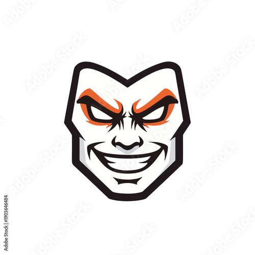 Menacing cartoon face illustration with angry expression and sharp teeth viewed from front, s23.eps reference used for design, vector graphic