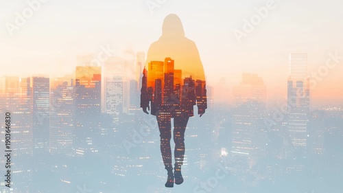 Silhouette journey blends metropolis and nature in abstract dreamscape