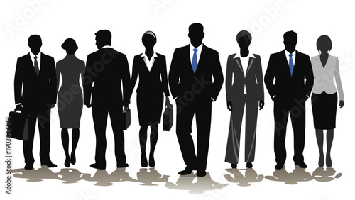 Business People Silhouette Walking Through Modern Office Hallway Corridor